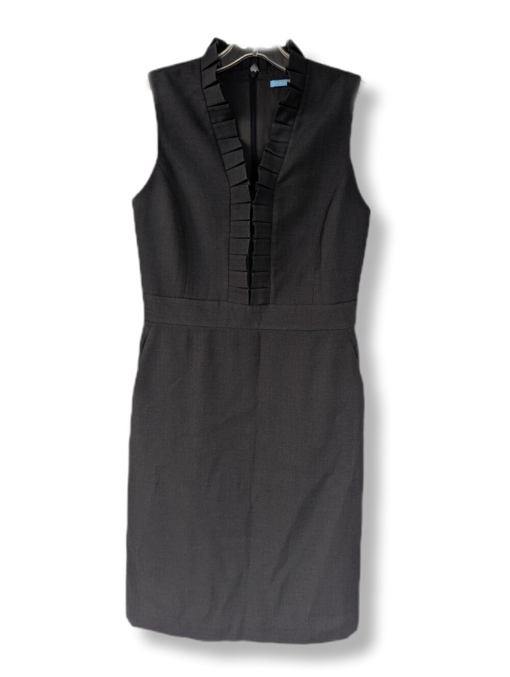 J. McLaughlin Dark Grey Ruffle Neck Sleeveless Sheath Dress